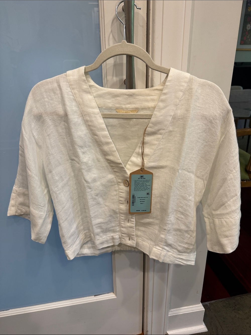Faherty Palma short sleeve crop linen